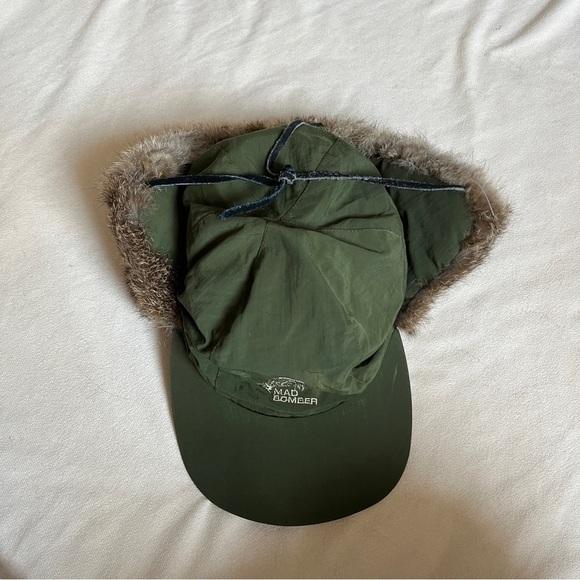 Mad Bomber green bomber hat rabbit fur lined trapper cap sz Large - Picture 3 of 6